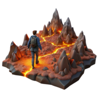 impressive artistic serene minimalist A lone wanderer traversing a desolate, volcanic landscape, fiery, dramatic lighting, apocalyptic style professional professional png