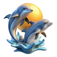 beautiful traditional vibrant contemporary A playful pod of dolphins leaping and spinning in the ocean waves, with the sun glinting off their wet skin, portrayed in a dynamic, action-packed style... png