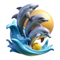 stunning minimalist magnificent creative A playful pod of dolphins leaping and spinning in the ocean waves, with the sun glinting off their wet skin, portrayed in a dynamic, action-packed style... png