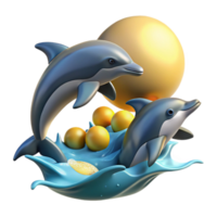 extraordinary creative dramatic vintage A playful pod of dolphins leaping and spinning in the ocean waves, with the sun glinting off their wet skin, portrayed in a dynamic, action-packed style... png