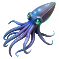 wonderful traditional elegant contemporary A giant squid gracefully swimming through the deep ocean, bioluminescent algae illuminating its tentacles, in a surreal, otherworldly style high... png