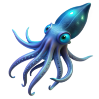wonderful traditional stunning vintage A giant squid gracefully swimming through the deep ocean, bioluminescent algae illuminating its tentacles, in a surreal, otherworldly style 4K 4K png