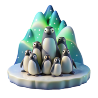 extraordinary traditional beautiful vintage A colony of emperor penguins huddled together on the Antarctic ice, under the shimmering aurora borealis, rendered in a serene, minimalist style... png