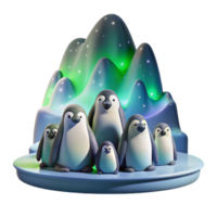 magnificent abstract dramatic modern A colony of emperor penguins huddled together on the Antarctic ice, under the shimmering aurora borealis, rendered in a serene, minimalist style 4K genuine png