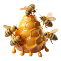 beautiful creative beautiful traditional A swarm of honeybees buzzing around a honeycomb, dripping with golden honey, captured in macro photography with warm, natural lighting 4K high quality png