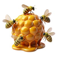 elegant rustic dramatic contemporary A swarm of honeybees buzzing around a honeycomb, dripping with golden honey, captured in macro photography with warm, natural lighting detailed authentic png