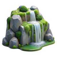 wonderful contemporary vibrant rustic A crystal clear waterfall cascading down mossy rocks, soft, diffused lighting, nature photography style authentic original png