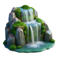 serene artistic serene rustic A crystal clear waterfall cascading down mossy rocks, soft, diffused lighting, nature photography style 4K detailed png