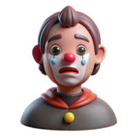 sereno rustico drammatico moderno ritratto di un' malinconico clown con sbavature trucco, un' singolo lacrima rotolamento giù loro guancia, illuminato di un' singolo riflettore nel un' scuro, lunatico ambientazione originale alto qualità png