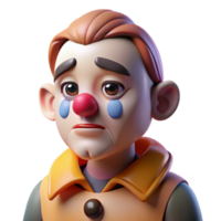 elegant creative stunning abstract Portrait of a melancholic clown with smudged makeup, a single tear rolling down their cheek, lit by a single spotlight in a dark, moody setting detailed high quality png