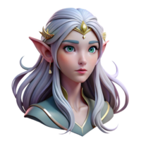 wonderful artistic elegant traditional Portrait of a beautiful elven princess with long flowing silver hair, delicate features, and a serene expression, lit by soft moonlight original high quality png