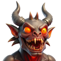 stunning minimalist elegant classic A grotesque, demonic creature with sharp teeth, glowing red eyes, and horns, lit by hellish flames, in a dark fantasy style professional high resolution png