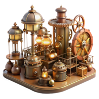 serene classic wonderful modern A bustling steampunk marketplace filled with intricate automatons, brass and copper wares, cogs and gears, bathed in the warm glow of gas lamps, Art Nouveau style... png