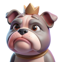 extraordinary modern magnificent rustic A grumpy-looking bulldog wearing a tiny crown, close-up portrait, humorous style, soft lighting, pastel colors premium exclusive png