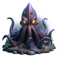 serene classic elegant creative A giant squid emerging from the inky depths, ominous lighting, dark and mysterious atmosphere, fantasy style exclusive high resolution png