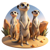 magnificent rustic dramatic vintage A group of meerkats standing on their hind legs, alert and curious, desert setting, bright sunlight, realistic style original exclusive png