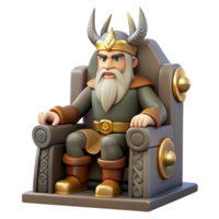 vibrant minimalist serene traditional Odin, the Allfather, sitting on his throne, majestic and imposing, Viking art style professional high quality png