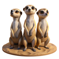wonderful modern dramatic traditional A group of meerkats standing on their hind legs, alert and curious, desert setting, bright sunlight, realistic style 4K high resolution png