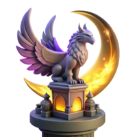 serene contemporary elegant rustic A majestic griffin perched atop a crumbling obsidian tower, bathed in the ethereal glow of a triple moon, art nouveau style, vibrant colors, intricate details... png