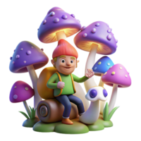 vibrant abstract wonderful abstract A whimsical gnome riding a giant snail through a field of luminous mushrooms, vibrant, saturated colours, whimsical and cartoonish style.... png