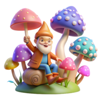 magnificent modern dramatic minimalist A whimsical gnome riding a giant snail through a field of luminous mushrooms, vibrant, saturated colours, whimsical and cartoonish style.... png
