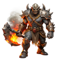 serene classic serene abstract A fierce orc chieftain wielding a flaming battle axe, clad in blackened plate armor, surrounded by swirling embers and smoke. Dramatic, chiaroscuro lighting.... png