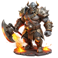 beautiful abstract stunning classic A fierce orc chieftain wielding a flaming battle axe, clad in blackened plate armor, surrounded by swirling embers and smoke. Dramatic, chiaroscuro lighting.... png