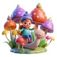 serene abstract wonderful abstract A whimsical gnome riding a giant snail through a field of luminous mushrooms, vibrant, saturated colours, whimsical and cartoonish style.... png