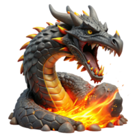 extraordinary artistic magnificent traditional A colossal dragon with scales of obsidian and ruby, breathing a stream of molten gold, illuminated by the fiery glow.... png