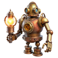 impressive abstract stunning traditional A detailed depiction of a steampunk robot, brass and copper, intricate gears and pipes exposed, holding a glowing lamp, lit by soft, ambient light... png