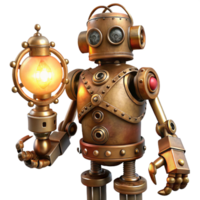 magnificent minimalist extraordinary abstract A detailed depiction of a steampunk robot, brass and copper, intricate gears and pipes exposed, holding a glowing lamp, lit by soft, ambient light... png
