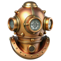 dramatic minimalist wonderful traditional A detailed illustration of a steampunk diving suit, brass and copper with large glass portholes, intricate pressure gauges and valves, lit by cool,... png