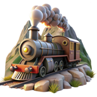 extraordinary abstract wonderful rustic A dynamic scene of a steampunk train speeding through a mountainous landscape, steam billowing from its engine, lit by bright, midday sunlight high... png
