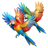 extraordinary vintage impressive artistic A group of brightly colored macaws in flight over a dense jungle canopy, feathers shimmering in the midday sun.... png