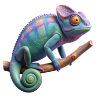 extraordinary classic beautiful creative A chameleon perched on a branch, blending seamlessly with the surrounding foliage, its skin displaying vibrant, iridescent colors.... png
