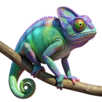 serene creative extraordinary rustic A chameleon perched on a branch, blending seamlessly with the surrounding foliage, its skin displaying vibrant, iridescent colors.... png