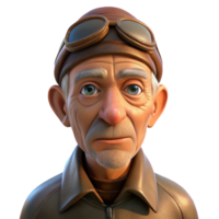 extraordinary minimalist dramatic classic Portrait of an elderly man with deep wrinkles and a weathered face, wearing a worn leather aviator cap, illuminated by the warm glow of a setting sun... png