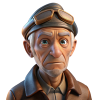 serene creative wonderful artistic Portrait of an elderly man with deep wrinkles and a weathered face, wearing a worn leather aviator cap, illuminated by the warm glow of a setting sun original... png