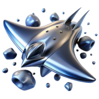 extraordinary contemporary elegant traditional A sleek, chrome spaceship, shaped like a manta ray, soars through a field of asteroids, bathed in the cold, blue light of a dying star.... png