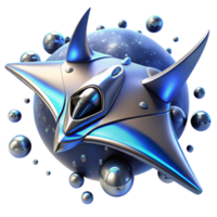 stunning minimalist impressive artistic A sleek, chrome spaceship, shaped like a manta ray, soars through a field of asteroids, bathed in the cold, blue light of a dying star.... png