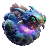 magnificent creative wonderful contemporary A colossal, bio-engineered space creature with iridescent scales drifts through a cosmic dust cloud, lit by the ethereal glow of a nearby quasar.... png