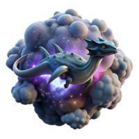 extraordinary contemporary beautiful classic A colossal, bio-engineered space creature with iridescent scales drifts through a cosmic dust cloud, lit by the ethereal glow of a nearby quasar.... png