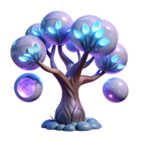 stunning vintage extraordinary artistic A giant, sentient tree with glowing branches and crystalline leaves dominates a desolate alien landscape, illuminated by the two moons in the sky.... png