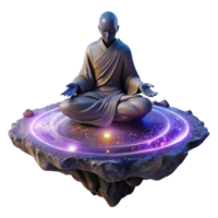 elegant contemporary beautiful abstract A solitary figure in a flowing robe meditates atop a floating rock, surrounded by swirling nebulae and distant galaxies, illuminated by the soft light of... png