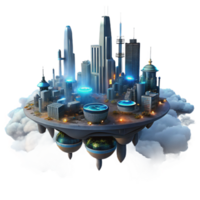 stunning contemporary dramatic artistic A futuristic city built on a series of interconnected platforms floats above a toxic cloud layer, illuminated by the artificial lights of the city.... png