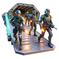 vibrant minimalist wonderful modern A group of space pirates, armed with laser pistols and energy blades, board a derelict spaceship, illuminated by the flickering emergency lights.... png