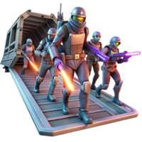 beautiful classic serene rustic A group of space pirates, armed with laser pistols and energy blades, board a derelict spaceship, illuminated by the flickering emergency lights.... png