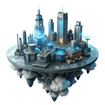 impressive rustic vibrant artistic A futuristic city built on a series of interconnected platforms floats above a toxic cloud layer, illuminated by the artificial lights of the city.... png