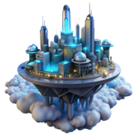 elegant artistic extraordinary creative A futuristic city built on a series of interconnected platforms floats above a toxic cloud layer, illuminated by the artificial lights of the city.... png