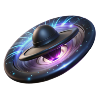 magnificent artistic wonderful rustic A sleek, black spaceship, cloaked in a shimmering energy field, emerges from a wormhole, illuminated by the distorted light of the portal.... png